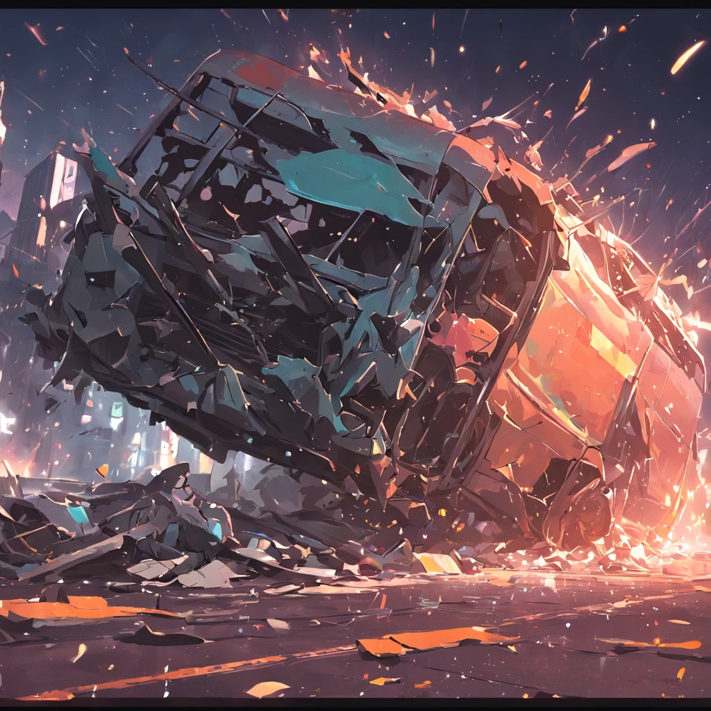 disaster，the street，Vehicle collision，Overturned，clutter，deformation