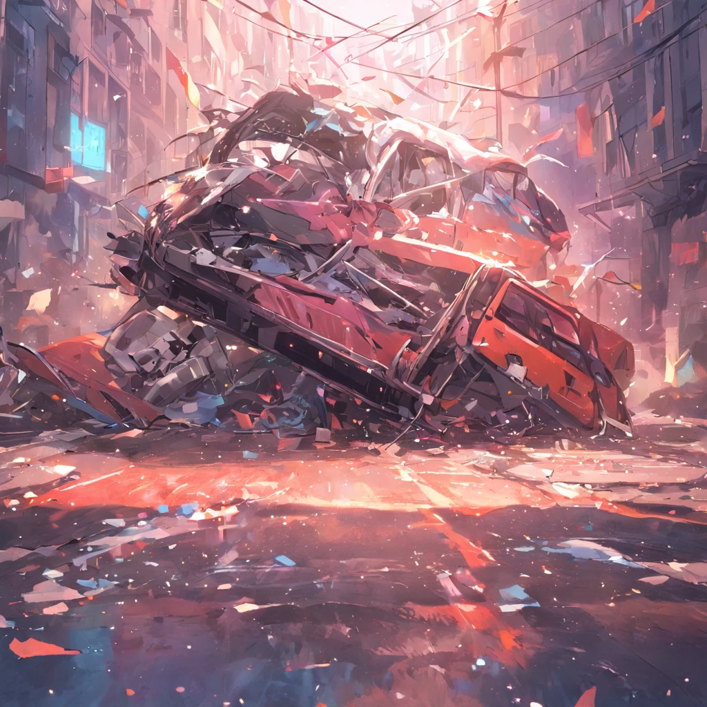 disaster，the street，Vehicle collision，Overturned，clutter
