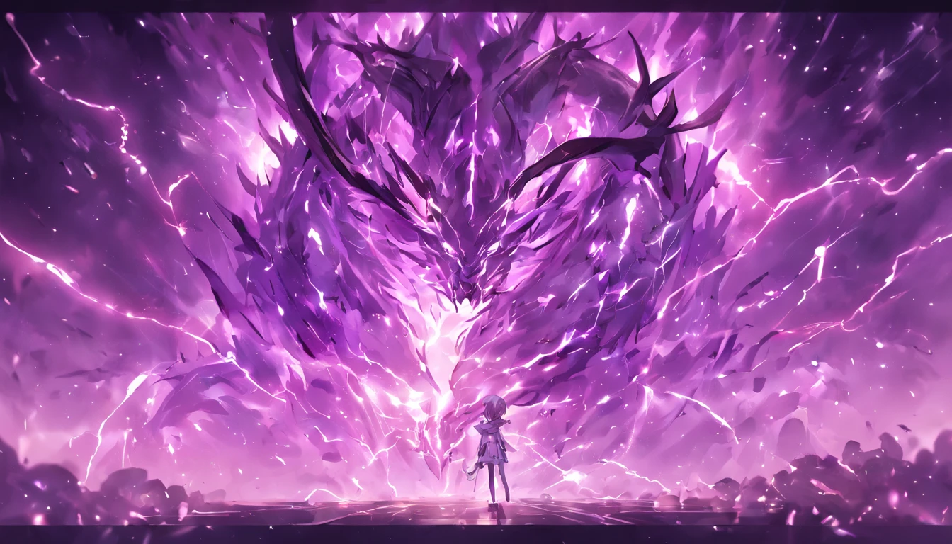 purple plasma body，Connected plasma lightning spark，Chained quasars，Unnameable creatures，nigth，epic art，official works，Ultra-clear image quality