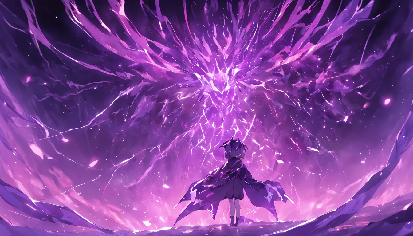 purple plasma body,Connected plasma lightning spark,Chained quasars,Unnameable creatures,nigth,epic art,official works,Ultra-clear image quality