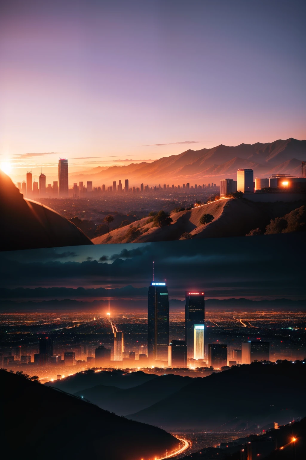 Hollywood Sign, City skylines view, los angelos，At sunset