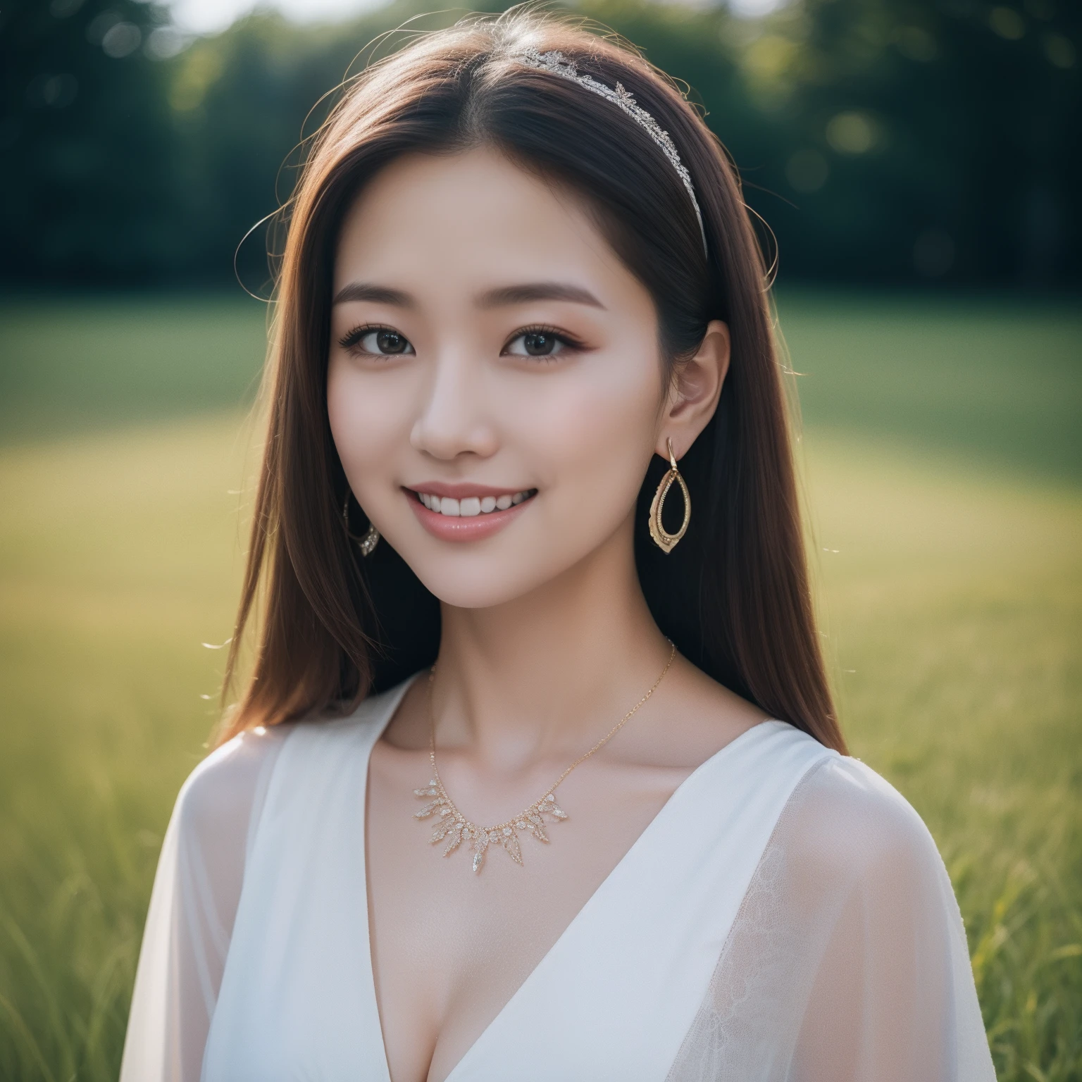 (top-quality、8K、32K、masterpiece、nffsw:1.2)、1 girl in、beautfull Japanease woman、((Golden hair))、Fancy makeup、thin-waist、Beautiful Women in Perfect Style:1.4、Colossal tits:1.3、finerly detailed face、A smile、Peasant dress、breastsout、 Leaning forward,