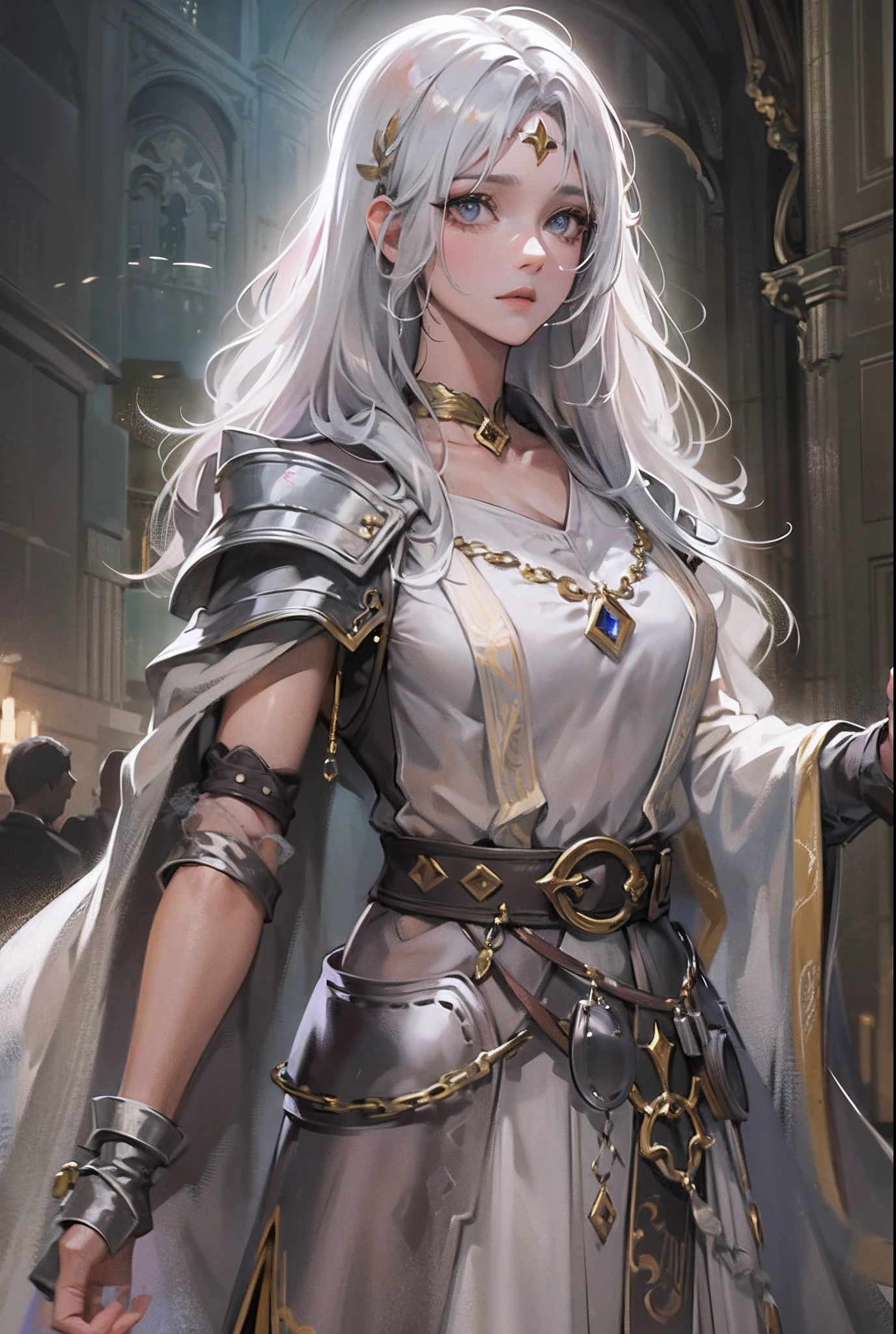 ((tmasterpiece))，(Best quality at best)，(A half body)，Facing the lens，(ultra intricately detailed)，(Highest definition)，(8K)，(Clean lines)，(Perfect facial features，Perfect flesh)，(Peerless beauty)，(super gigantic breasts)，lich，A Necromancer，the witcher，whaite hair，Pitch black eyes，The scholar，The robes of the deceased，face expressionless，Pale skin，medieval times，the witcher，The undead，disarray，unholy，In the grave，frotting，Dark style