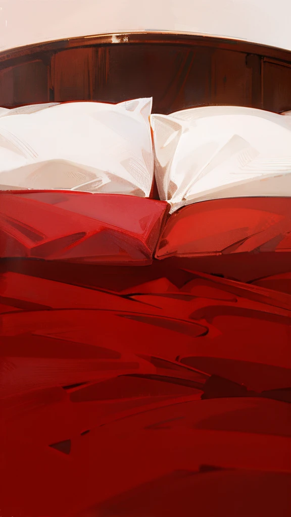 cama roja, Almohadas blancas, vista de frente