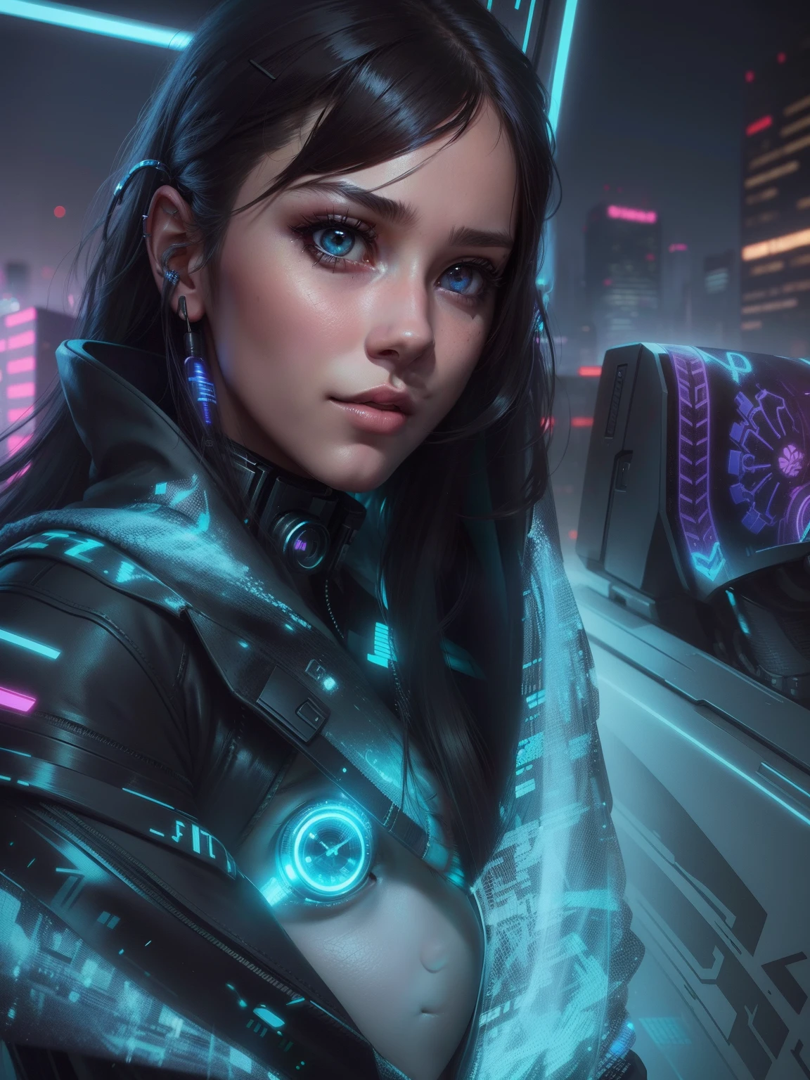 Realistic face with cyberpunk cute girl with preety face 4k ultra