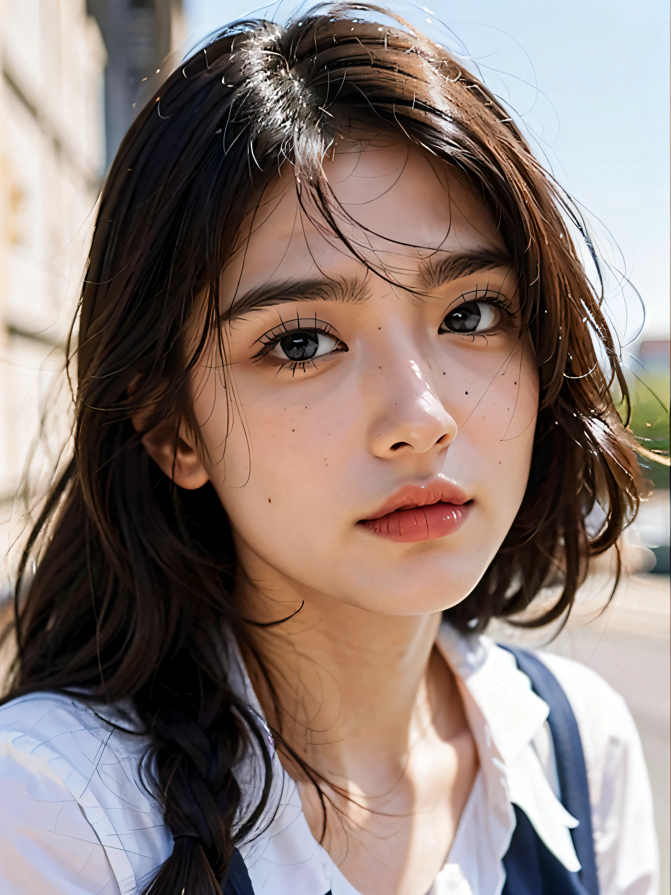 There is a woman with long hair and a white shirt - SeaArt AI