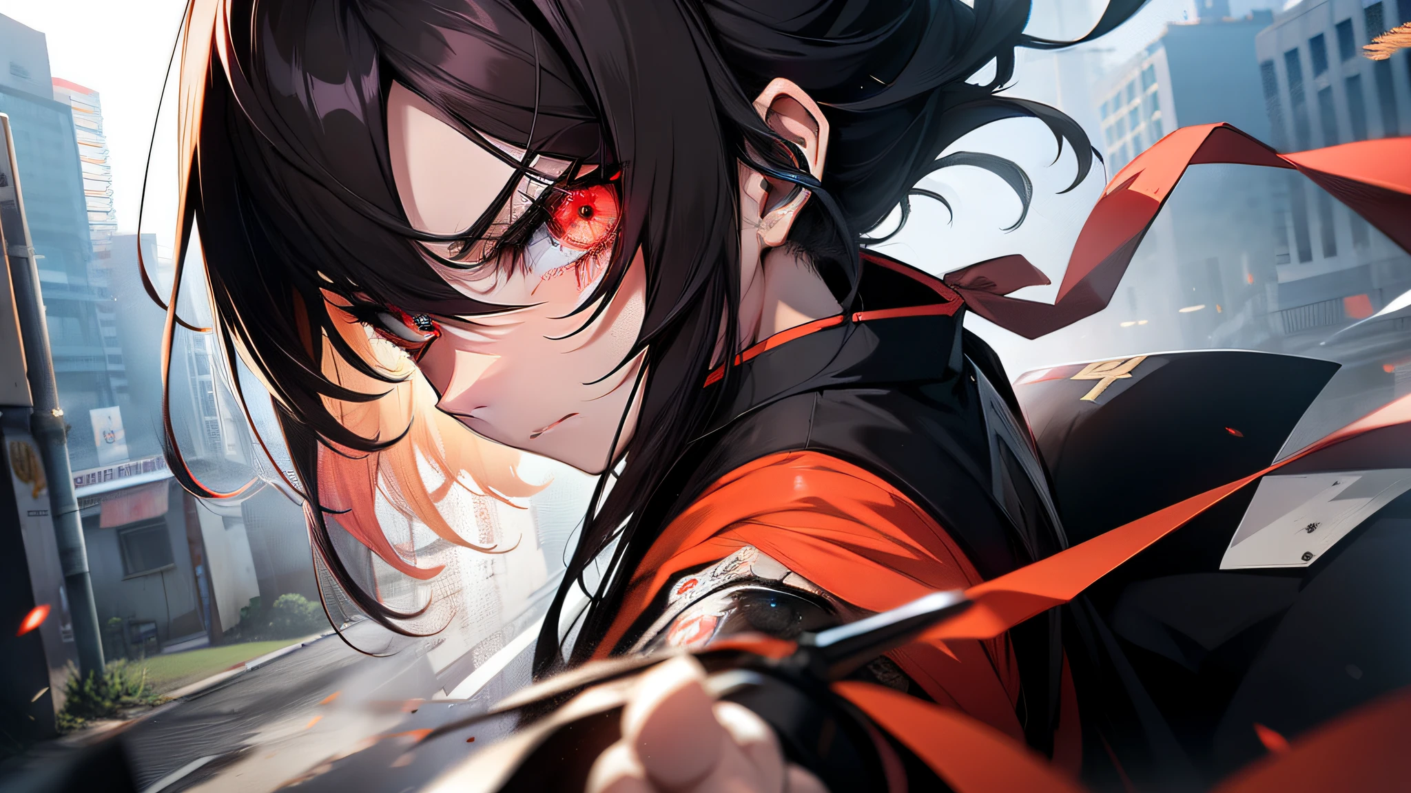 disdainful expression,Harsh eyes,Eyes flashing red。