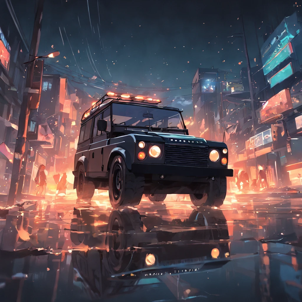 A real black Land Rover，Drive on the streets，the street，Realistic background，Background of details