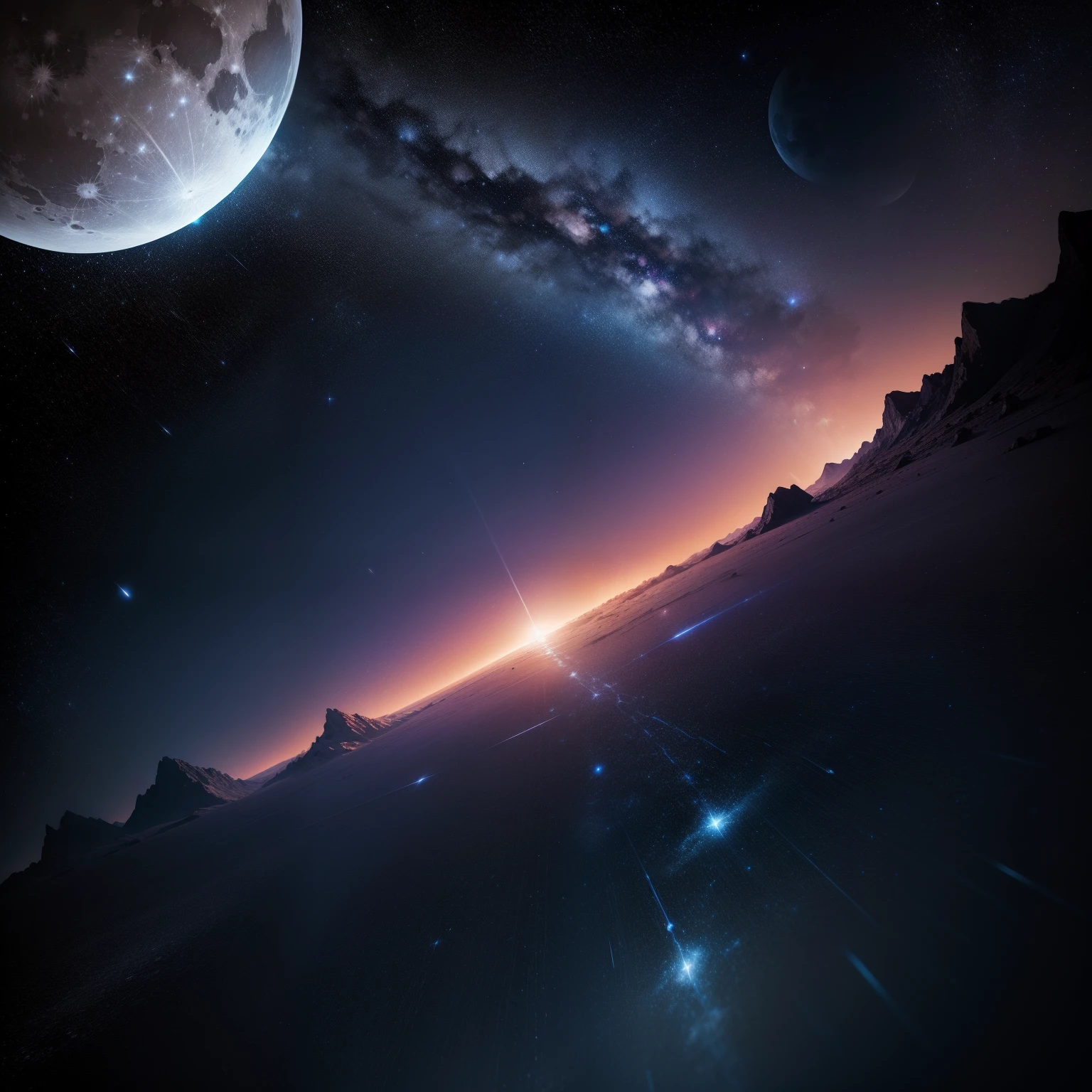 8k image of the night sky, stars, moon, and earth luminosity
