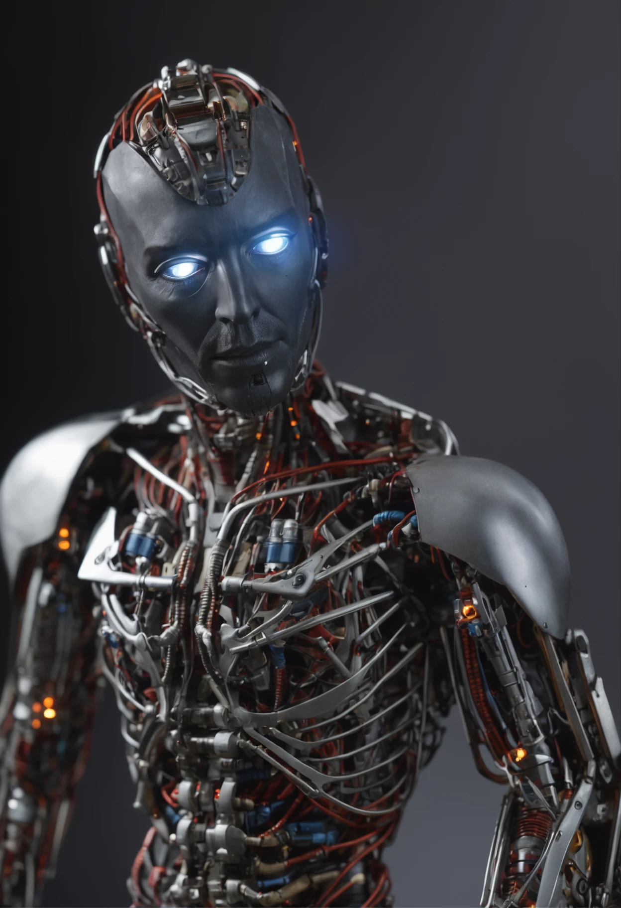 (((um homem))), master part, extremamente detalhado, melhor qualidade, With biomechanical suits, (metal skin with electronic circuits: 1.2), extremamente detalhado, intricate with lights and luminous electronic circuits, (como Dr. Gregory House:1.4). (8k, qualidade superior, melhor qualidade, obra-prima, altamente detalhado: 1.2), (de meio corpo:1.3)