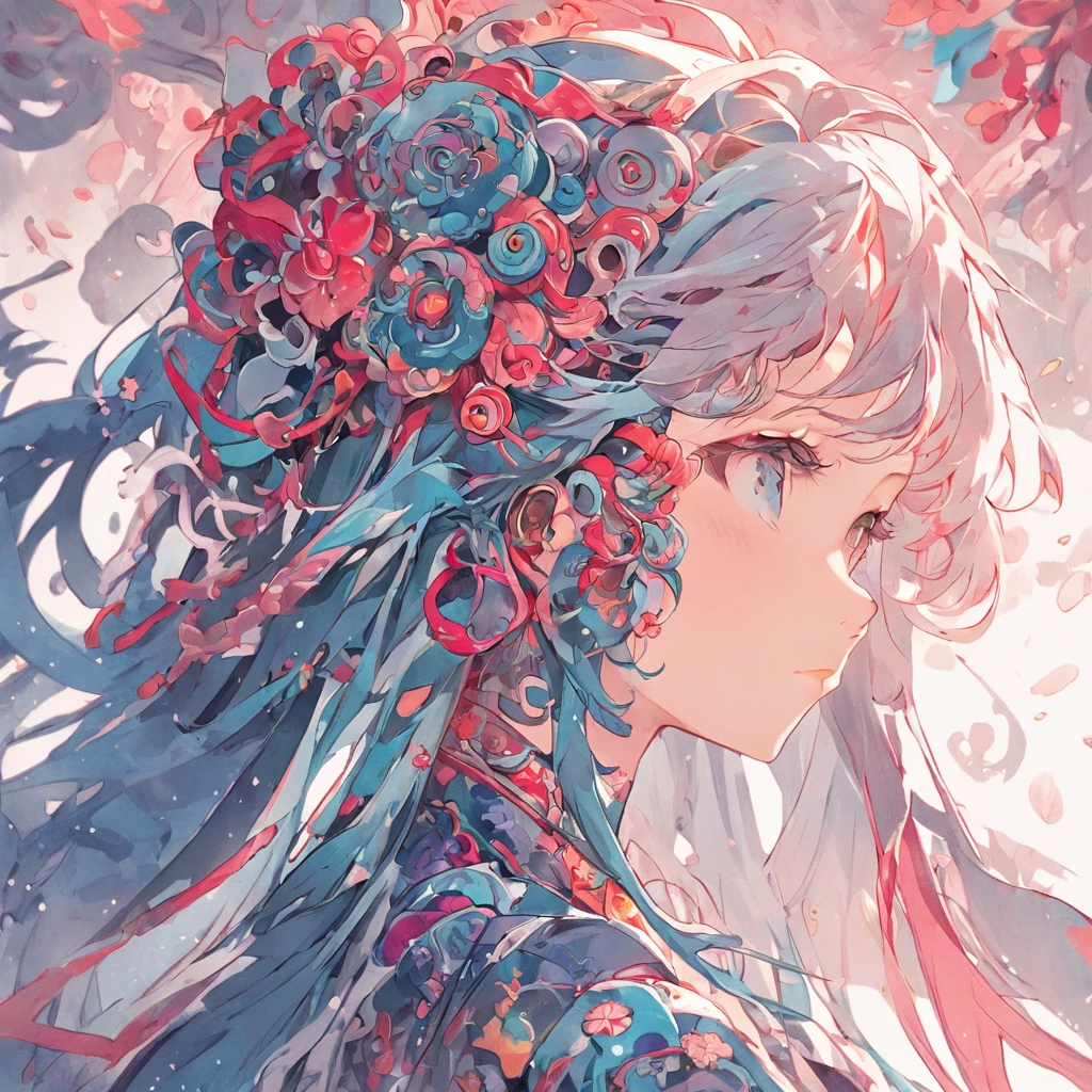 (White background:1.4),(Silhouette of beautiful AI robot girl head, Eyes closed, Colorful long hair, Oriental elements),(Chinese Illustration:1.3,paper art:1.3, Quilted Paper Art:1.2),( Reasonable design, Clear lines, High Sharpness,Best Quality, Very detailed, masutepiece, Movie Light Effects, 4K )