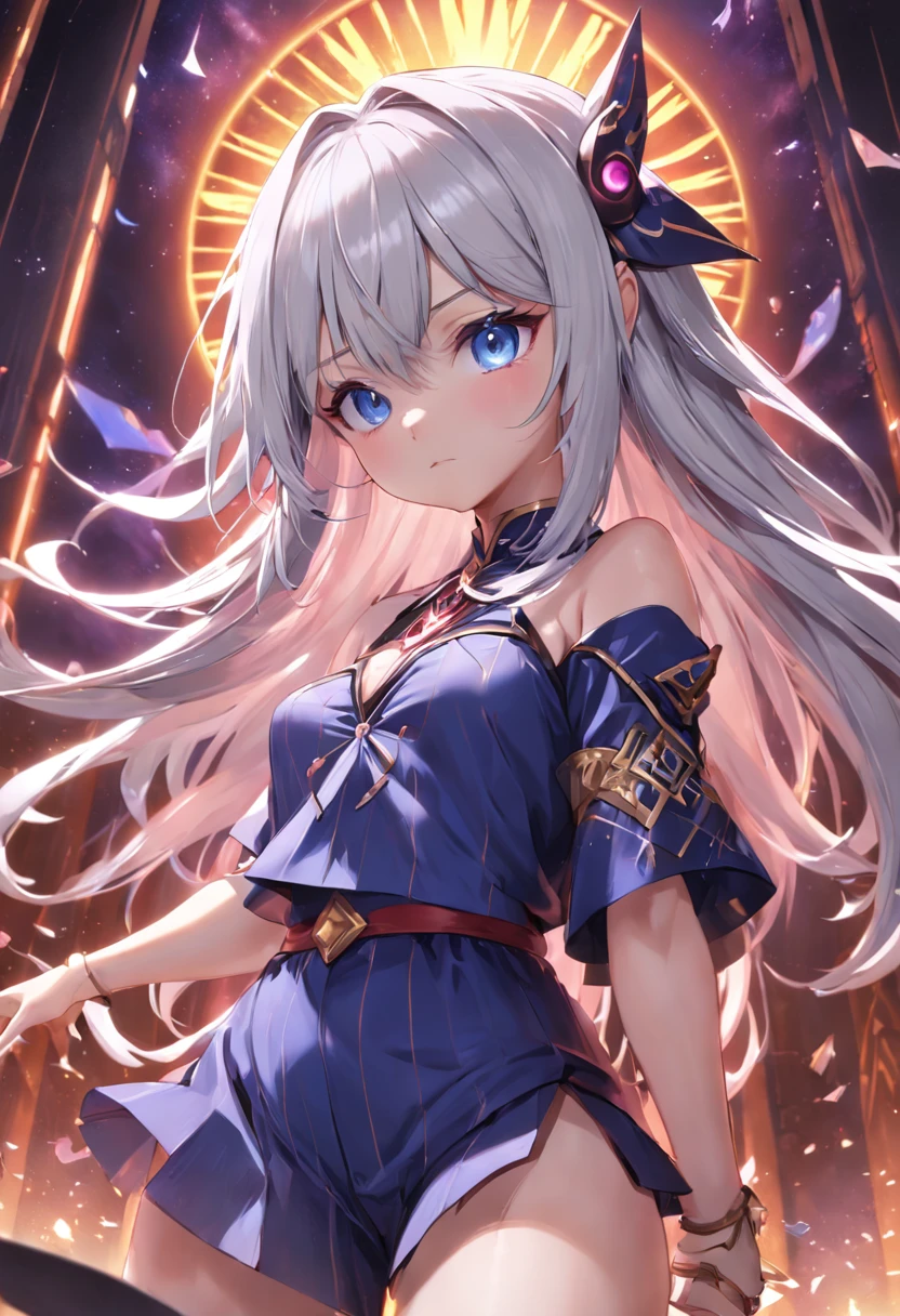 (extremely detailed CG unity 16k wallpaper:1.1), (Denoising strength: 1.45), (tmasterpiece:1.37), (Full body posing:1.4:), whole-length, Dynamic angle,, lifelike texture, (beautiful detailed eyes), expressionless, beautiful detailed , white hair, long bangs, hairs between eyes, casual outfit:1.2, indoor, (dark magician girl:1.1), midriff, {{{half closed eyes}}}, big forhead, blank stare, illustration, sparkle, glowing light, ray tracing, bloom, backlighting, masterpiece, (((masterpiece))), best quality, UHD