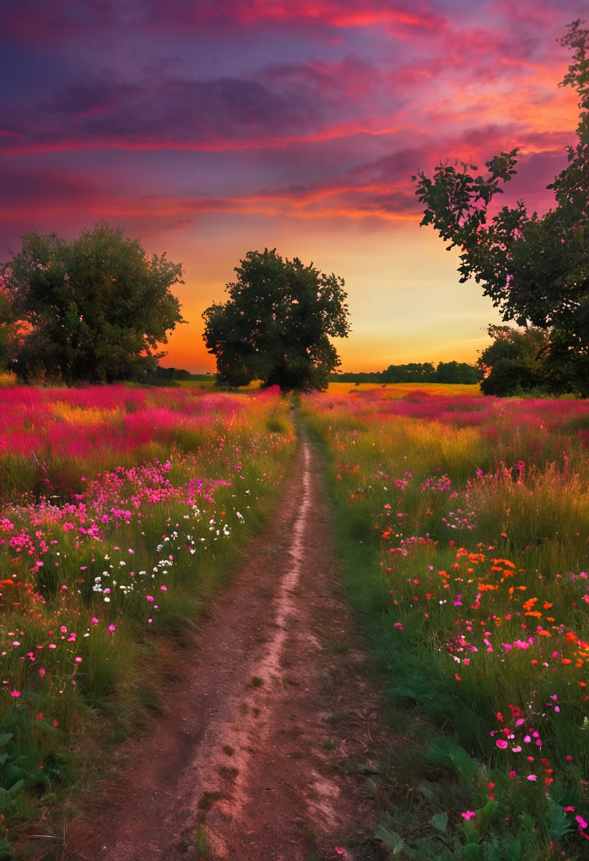 country road,Roadside wildflowers,weeds,sunraise,brilliant colorful
