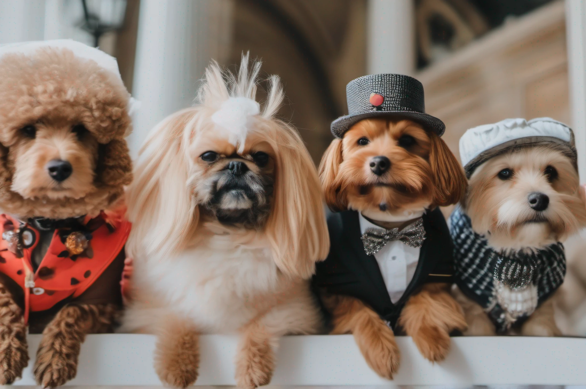 Fashionable animals dressed in trendy outfits, rocking the latest accessories and hairstyles, strutting confidently down the runway.