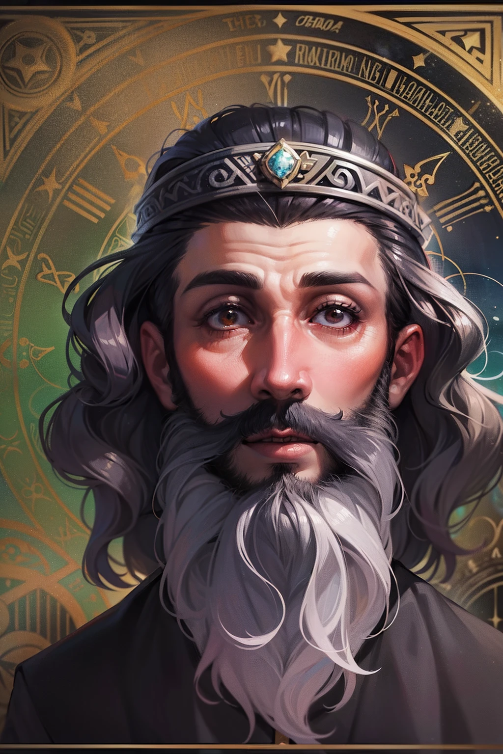 um close up de uma pessoa com barba e barba, Geometria e astrologia, Emblema da Sabedoria, , foto de perfil do discord, god of time and space, Geometria sagrada, unknown zodiac sign, Colorful Lumpius, mystical and new age symbolism, psychedelic style, imagem do avatar, Gnostic, esoteric, avatar para o site, sacred numbers, Alan Watts