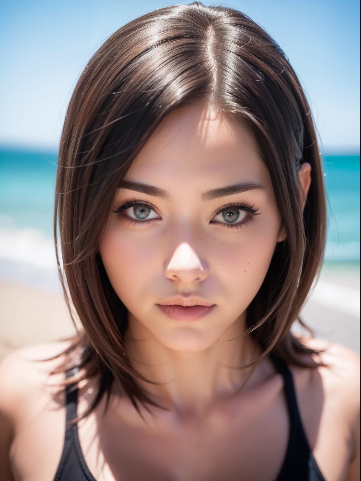 beautiful model, 30 years old, Perfect face on the beach, Instagram Influencers, Canon R5 Hot, 85mm lens, photo shot, depth of fields, insanely detailed and intricat, Hyper maximalist, Elegant, Hyper realistic, super detailed, Dynamic Pose, Centered, Photography, Natural light,  Dynamic, Highly detailed, Sharp Focus