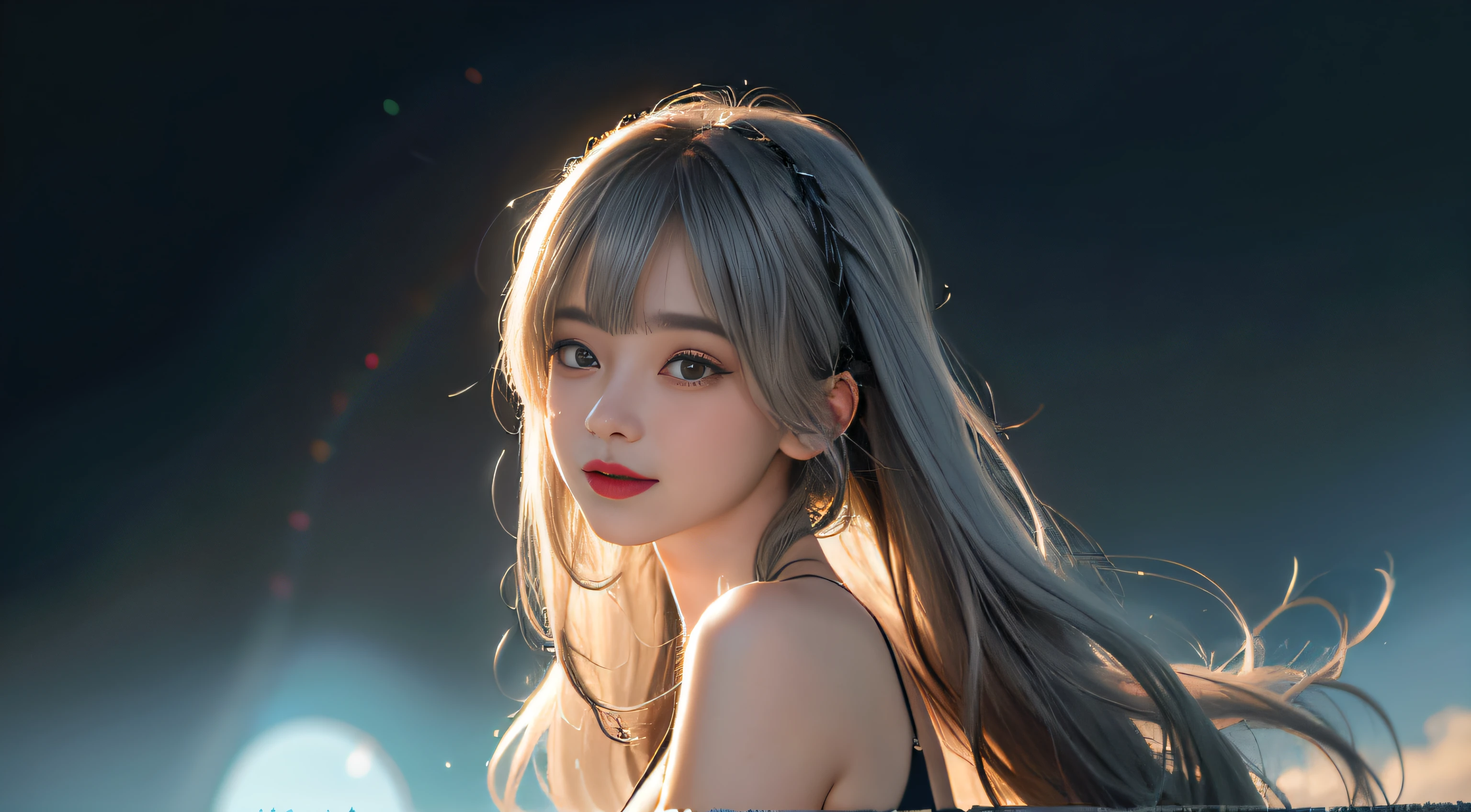 (Girl Standing In Big Office), Silver hair, Bangs, Blunt bangs, Long hair, Braiding(poneyTail), aqua eyes, longeyelashes, Solid Circle Eyes, makeup, Open mouth, blush, Parted lips, Bright pupils, smiley, Seductive smile, glint, surrealism, Modern,(( Camouflage tube top bra、off shoulders、))、((No skirt))、(Panties with camouflage pattern)、((Sniper rifle in one hand)、(Peeking into the scope)(Camouflage pattern hat)、(Black pantyhose)Chiaroscuro, Chiaroscuro, depth of fields, One-person viewpoint, From Side, F/1.8, 135 mm, canon, nffsw, retinas, masutepiece, ccurate, Anatomically correct, Textured skin, Super Detail, high details, High quality, Best Quality, hight resolution, 1080p, hard disk, 4K, 8K、 Full Body Angle、、Skyscrapers are hazy behind