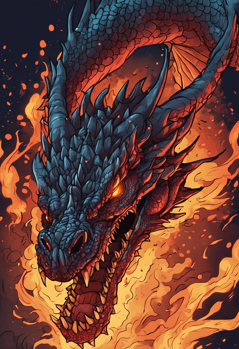 Dragon letting out fire, vetor, 2d, plano, fundo branco