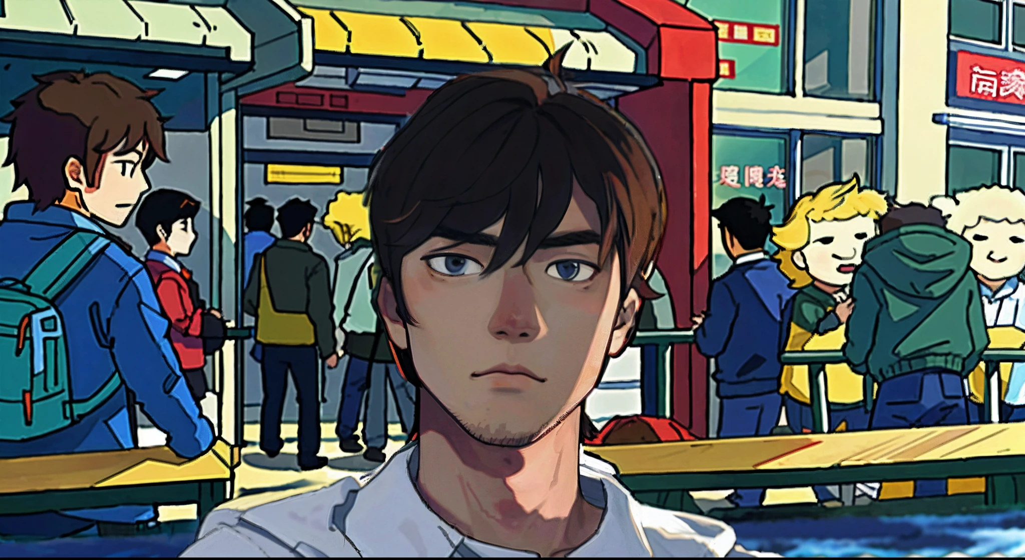 At the entrance of the campus,Bustling crowds of people shuttle, Form a noisy scene。