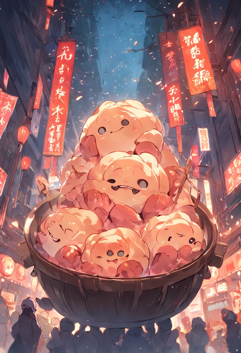 A cute cartoon mission,Meat dumplings in hand。