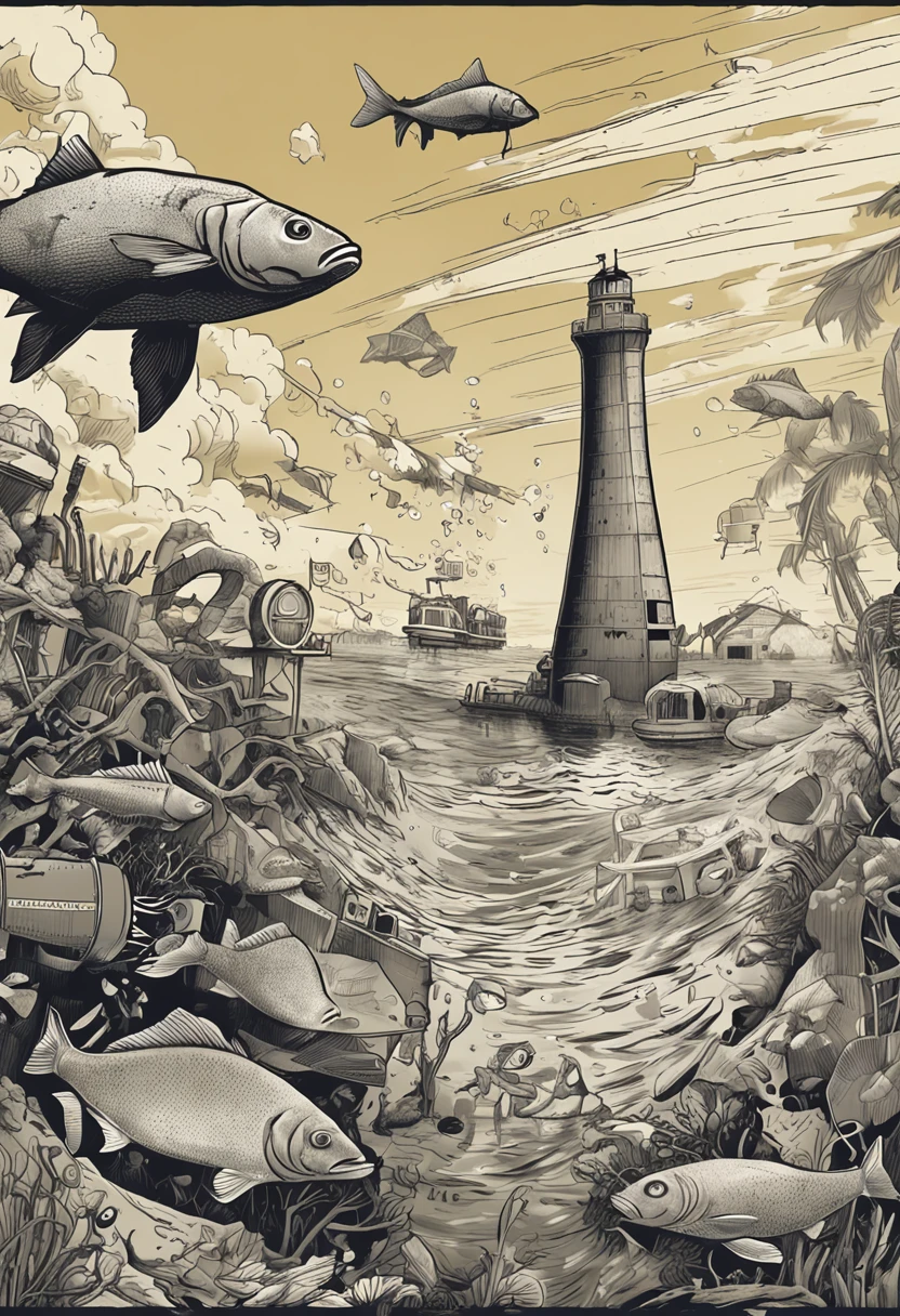 nuclear radiation,Deformed fish,fishbone,Contaminated seafloor nuclear radiation,Nuclear wastewater,antivirus ,detoxification,Zombie ruins,Nuclear sewage,Discharge into the sea,Marine pollution,Marine animal variation,(Best quality), (Masterpiece), (Photorealistic), (Realistic), Very detailed,8k, Very detailed CG, Ray traching, Sharp shadows, Great detail, Depth of field, Super detailed background, nuclear radiation,Deformed fish,fishbone