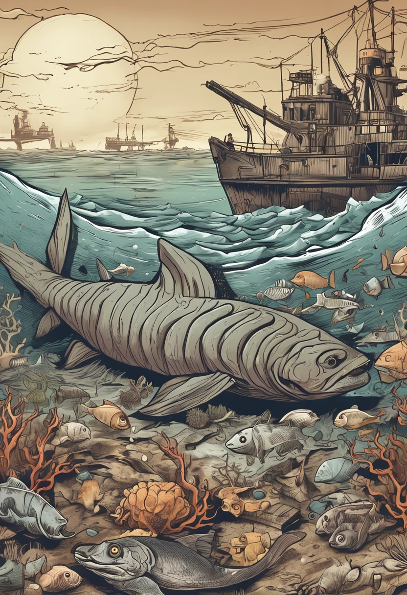 nuclear radiation,Deformed fish,fishbone,Contaminated seafloor nuclear radiation,Nuclear wastewater,antivirus ,detoxification,Zombie ruins,Nuclear sewage,Discharge into the sea,Marine pollution,Marine animal variation,(Best quality), (Masterpiece), (Photorealistic), (Realistic), Very detailed,8k, Very detailed CG, Ray traching, Sharp shadows, Great detail, Depth of field, Super detailed background, nuclear radiation,Deformed fish,fishbone
