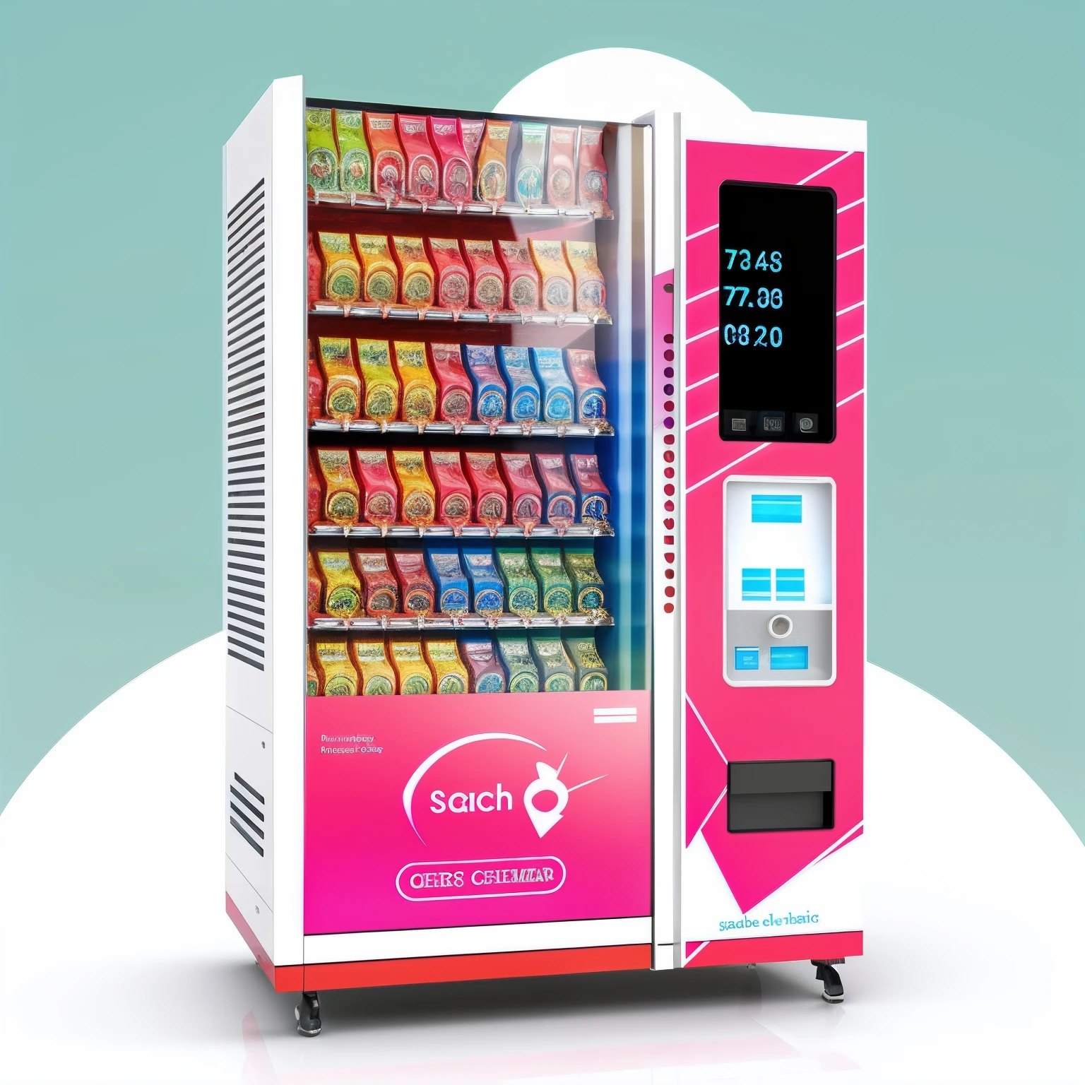 Close-up shows drinks,For example,Star support material assembly,vending machines,sci-fi vending machine,3D product render,Some are more specific, Descriptive scenarios may appear on the computer,por exemplo, Someone went to a vending machine and bought a welfare lottery ticket,etc,Or describe the scene where something is purchased,Stylistic references attract attention,applied,Represents fashionability,Elements with a strong visual sense,There are reasonable ones on the fuselage, A contextual description of the style element, etc,The overall color is mainly light pink and white,Color distribution is 50 each%,Wish there were more elements,The elements are more diverse,Fewer colors,There are no portraits on the machine,or role,The color is lighter,money,Gold coins and lottery tickets have slightly more elements,The design is a little stronger,Two-dimensional points,Simple and fresh,Childish,Probably a bit dreamy
