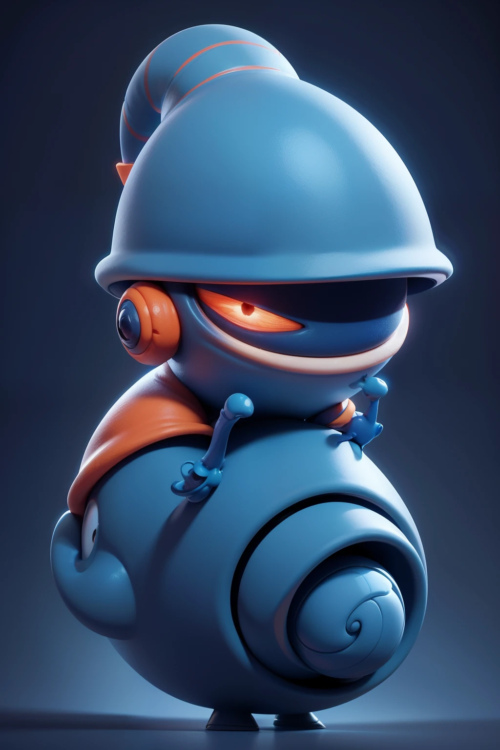 Funny dark-blue alien, wearing a snail orange hat on top of his head, with an exaggerated laugh, clean background, good shine, cartoon style, simple strokes, comic style, blind box, close-up, centered composition, clean background, 3D rendering, OC rendering, best quality, 4K, detailed face detail
