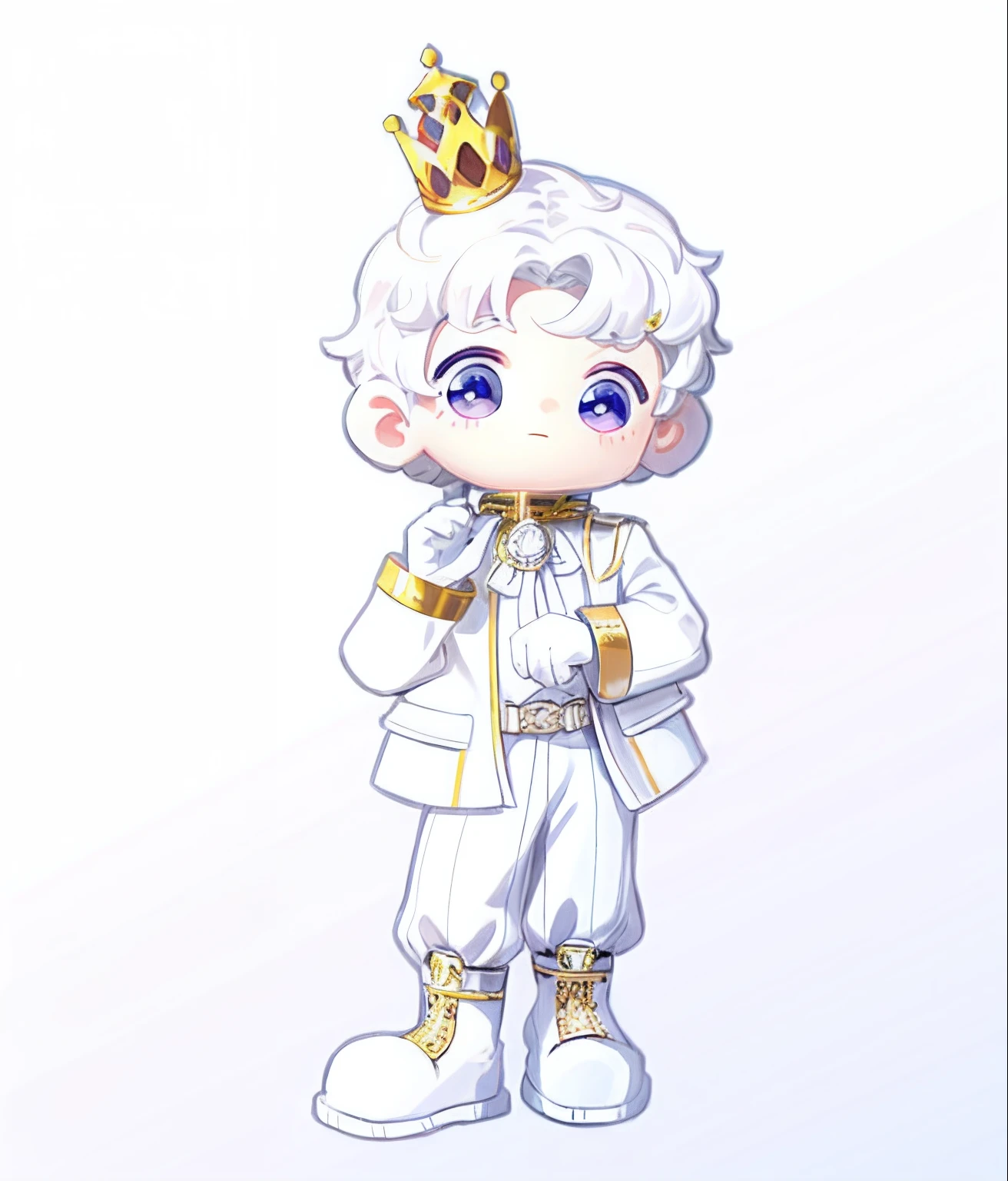 A prince with a crown on his head,White hair, Background on white background