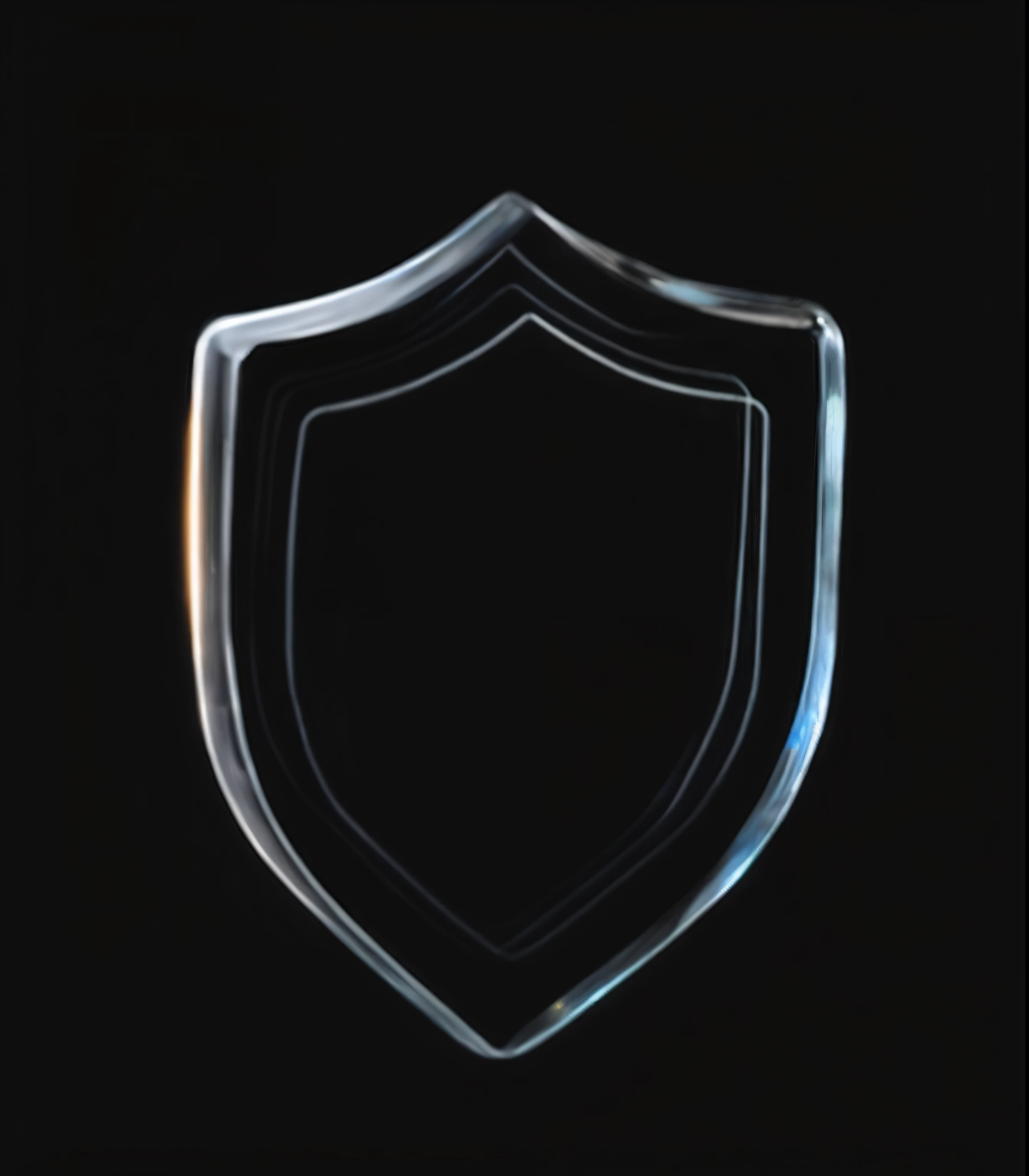 Close up of glass shield on black background, sheild, shield design, shield emblem, a shield, metallic shield, cyber security polygon, Shields, fantasy shield, sharp metal crest, Protection, protect, on black background, transparent carapace, A detailed, Holding a shield, Energy Shield, riot shield, transparent black windshield, ultra clear material