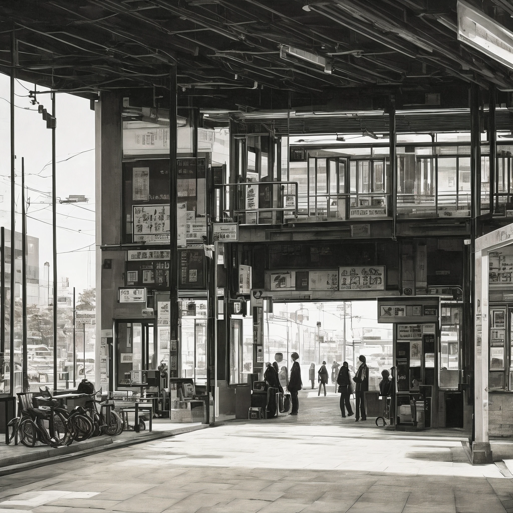 中景 the scene is,In the station,There was a traveler holding a bag waiting in the corner for the car,Tense