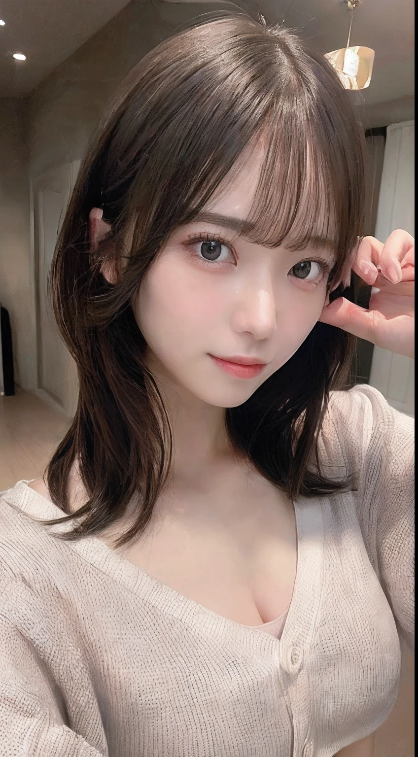 ((top-quality、8k、masterpiece:1.3))、1人、Beautiful woman with slender abs:1.3、(爆乳:1.2)、cardigan:1.1、hyperdetailed face、A detailed eye、二重まぶた