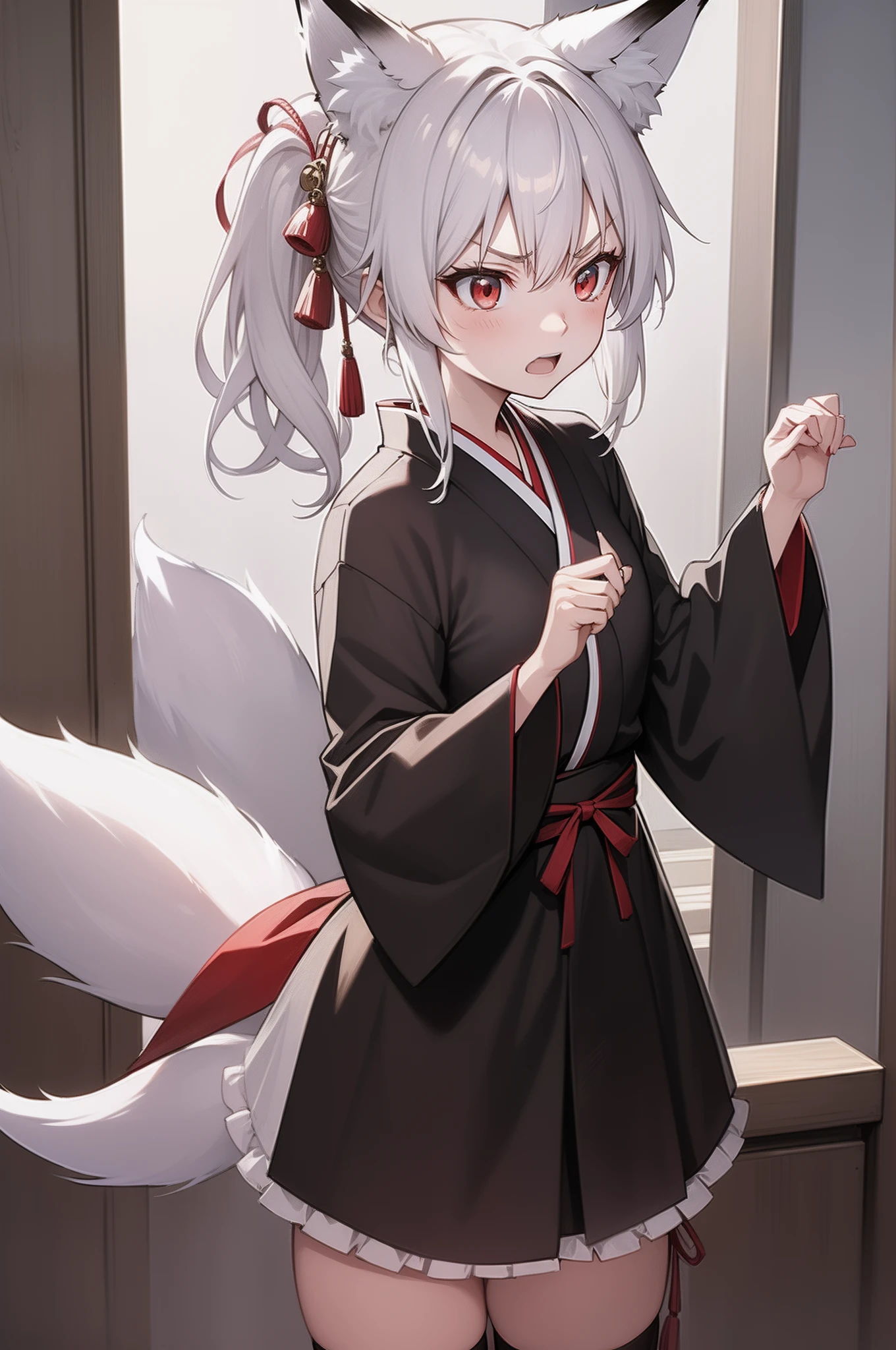 angry, loli, foxgirl, intense eyes, red eyes