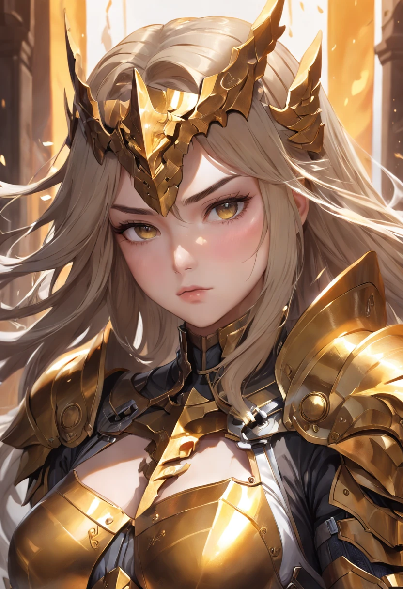 a close up of a woman in a black and gold costume, armor girl, stunning character art, epic exquisite character art, extremely detailed artgerm, gorgeous female paladin, by Yang J, of a beautiful female knight, hyperdetailed fantasy character, ig model | artgerm, by Oliver Sin, beautiful female knight, stunning armor, beautiful character painting, beautiful armor