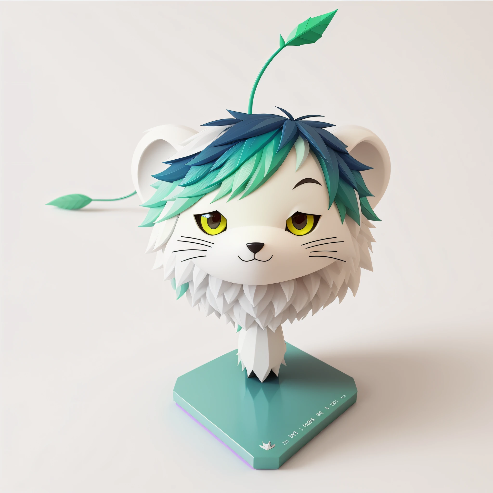There is a white wolf with green hair,Leaves on the head Cute 3D rendering, lovely digital painting, Cute! C4D, Beeple and Jeremiah Ketner, stylized as a 3d render, Cute detailed digital art,  3D model, 3 d render stylized, rendered in keyshot, adorable digital art, high res render