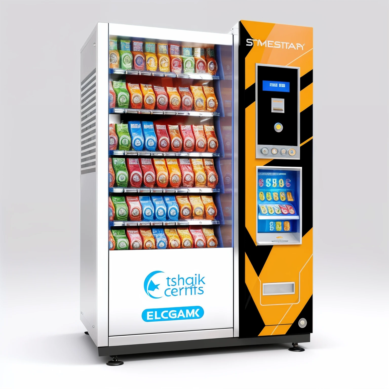Close-up shows drinks,For example,Star support material assembly,vending machines,sci-fi vending machine,3D product render,Some are more specific, Descriptive scenarios may appear on the computer,por exemplo, Someone went to a vending machine and bought a welfare lottery ticket,etc,Or describe the scene where something is purchased,Stylistic references attract attention,applied,Represents fashionability,Elements with a strong visual sense,There are reasonable ones on the fuselage, A contextual description of the style element, etc,The overall color is dominated by black and lively orange,Color distribution is 50 each%,Wish there were more elements,The elements are more diverse,Fewer colors,There are no portraits on the machine,or role,The color is lighter,money,Gold coins and lottery tickets have slightly more elements,The design is a little stronger,Two-dimensional points,Simple and fresh,Childish,Probably a bit dreamy