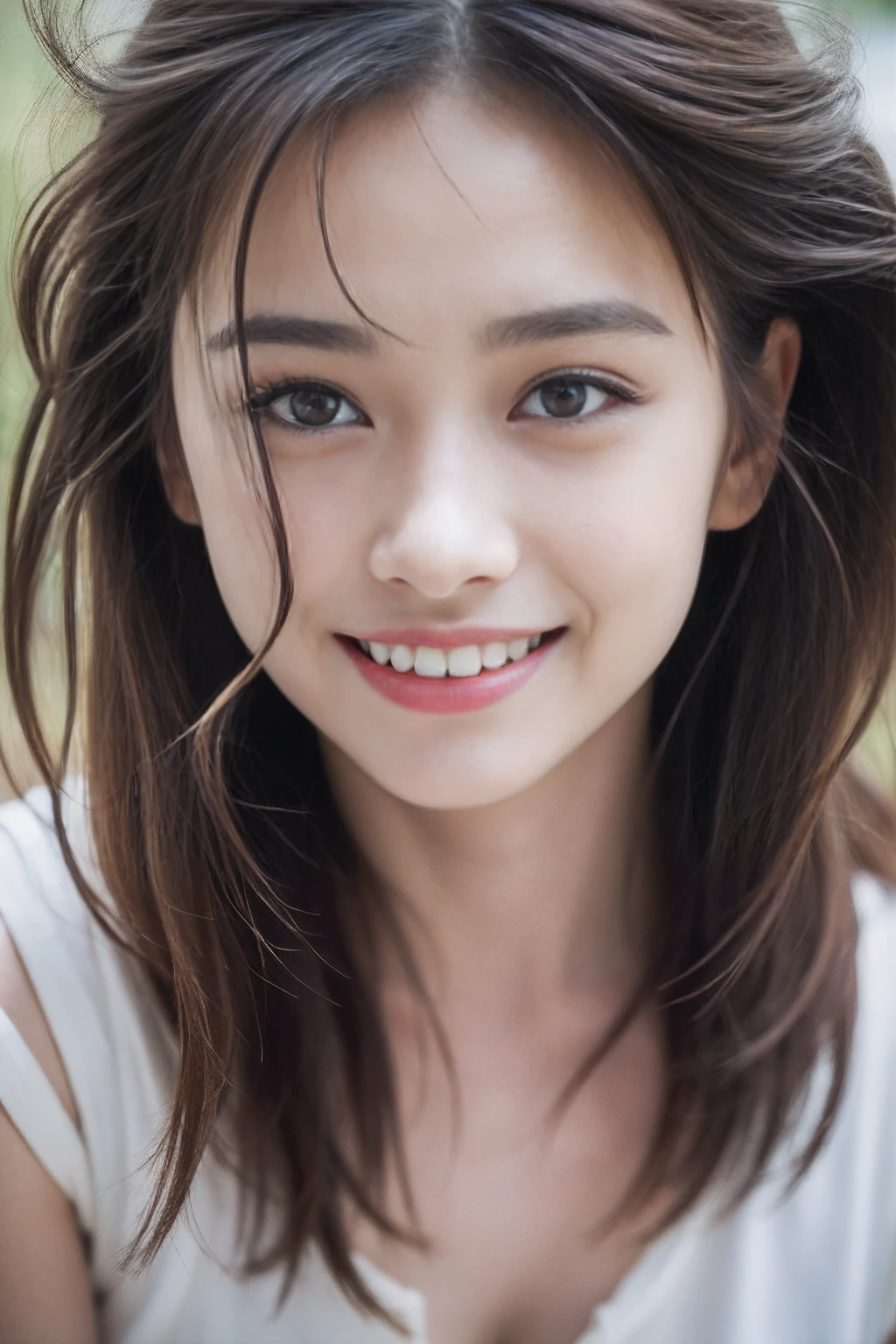 highest quality, masterpiece, ultra high resolution, (realistic:1.5), (close portrait) Raw photo, 1 girl, 22 years old,Face super close-up,face reflected in the mirror,Super close-up photo,just out of the bath,((sleeping hair)),face moisturizing cream,Fine, clean skin,transparent skin,(smile),((smiling showing teeth))masterpiece, realistic pictures, japanese pictures, saturation, contrast, long hair