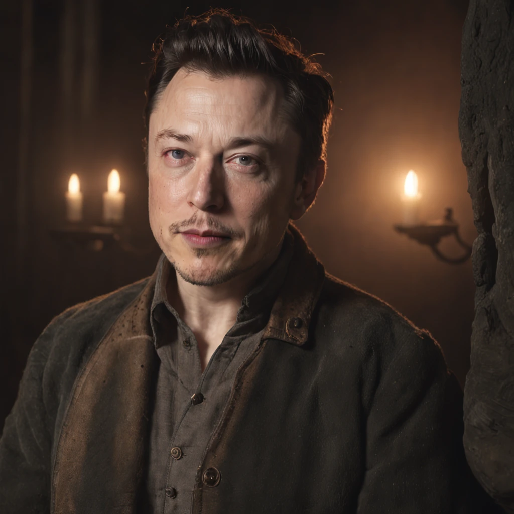 Mid-range RAW photo of Elon Musk looking at the camera, un hombre adulto con mirada seria, emprendedor, staring directly into camera, Kinematic, Detalles, fotorrealista, Hyper realistic photography, 8k UHD, DSLR, Soft lighting, alta calidad, Film grain, Fuji XT3, (obra maestra), staring directly into camera. (Renderizado 3D profesional:1.3) de (realista:1.3) The most beautiful art photo in the world, Renderizado 8k Unity de cuerpo completo, action shot, poro de la piel, very dark lighting, Sombreado pesado, Detallado, Cara detallada, (Vibrante, Realistic photography, realista, dramatic, oscuro, foco nítido, 8k), (Old leather garments damaged by weathering:1.4), (intrincado:1.4), decadente, (Altamente detallado:1.4), Pintura digital, Renderizado por Octane, Estaciones de arte, Concepto-Arte, Suave, foco nítido, 插圖, Arte Germen, (loish:0.23), WLOP Ilya Kuvshinov, y Greg Rutkowski y Alphonse Mucha gracias, (global ilumination, Luz de estudio, Light Volumetric), fuertes lluvias, particles floating, LotR, fantasy, Once, cuerpo completosbian, ((Fondo oscuro y antiguo de la ciudad:1.3)),CGSesociety,Estaciones de arte