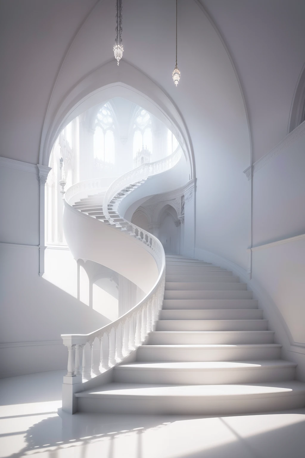 Illustration of a person,Cloud staircase,In the sculptural architectural style,Light white and white,Atmospheric installation,religious building,Minimalist stage design - 3:4 -s 750
