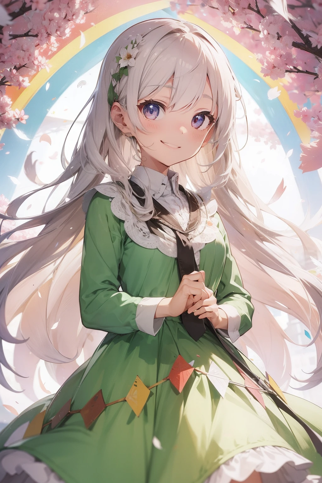 a smile、Confetti、White feathers falling from heaven、Face Up、back lighting、