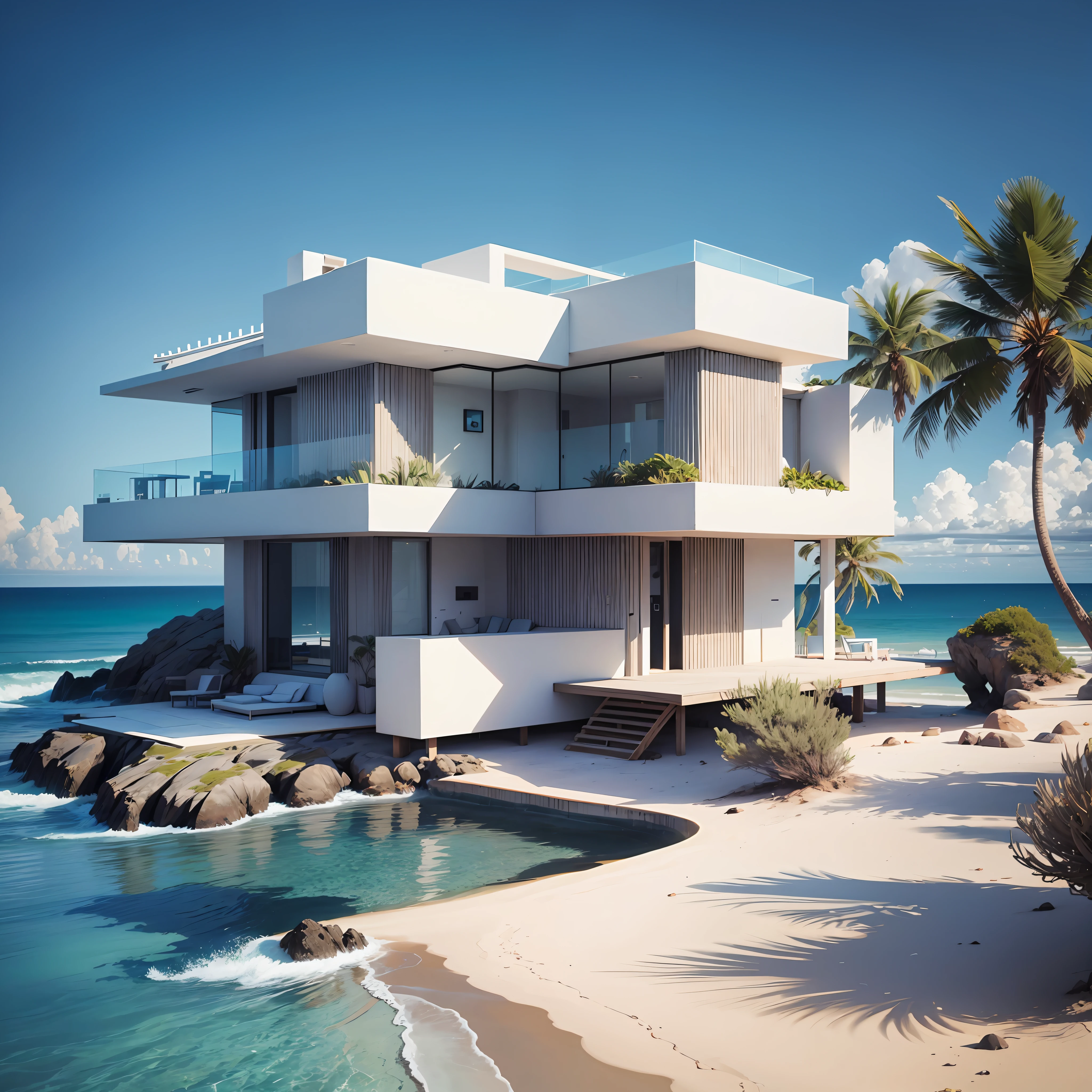 A futuristic house on the edge of the beach --auto --s2