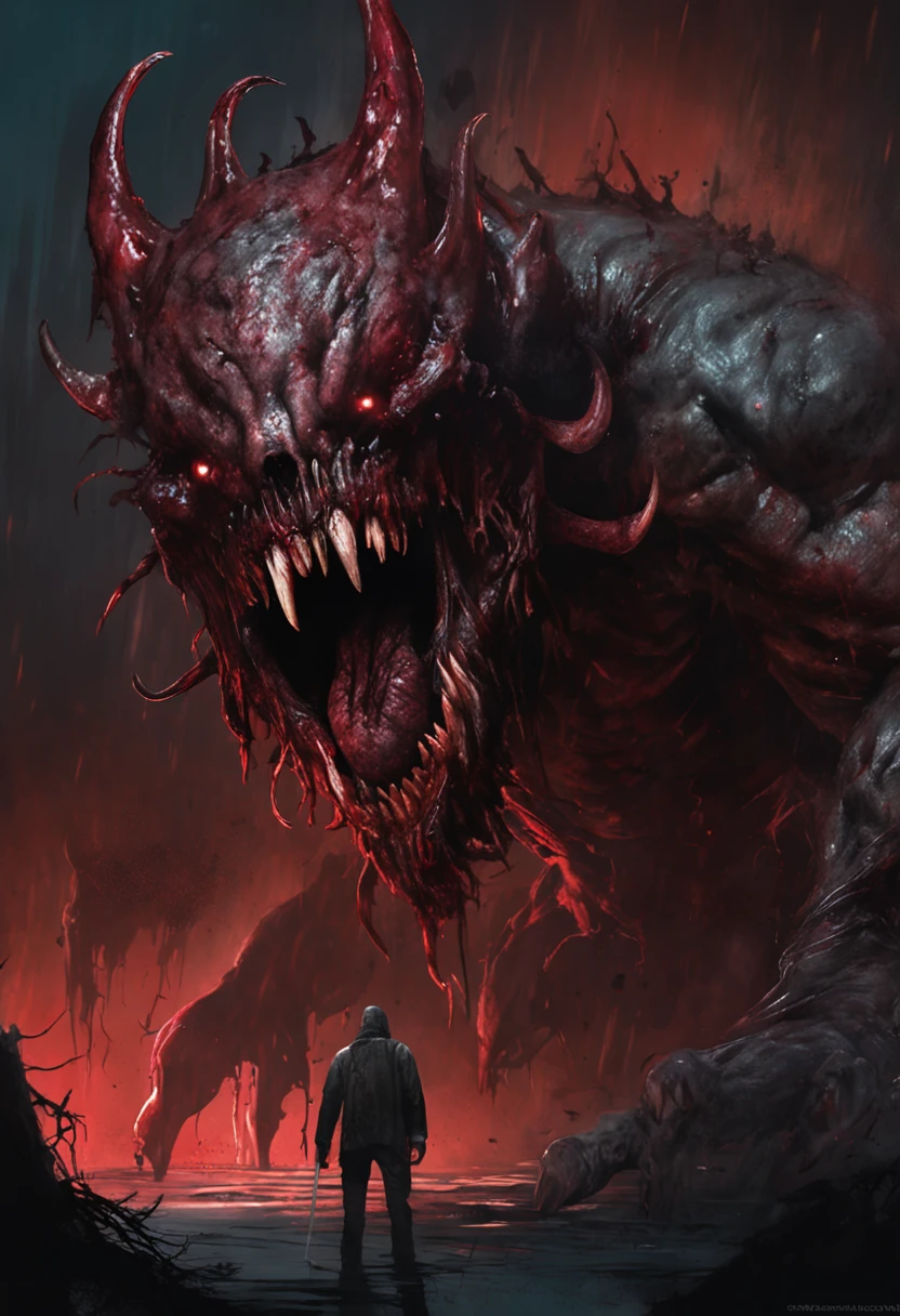 Painting of a demonic creature with a bloodied face and a bloodied head, Carnage, Sci - The Art of Horror Fiction, sci-fi horror artwork, inspired by Aleksi Briclot, The fangs of the carnage, Horror art in the fantasy genre, by Aleksi Briclot, horror concept art, venom, Fantasy and horror art, Detailed illustration of 4K horror, Demonic creature, dark fantasy horror art