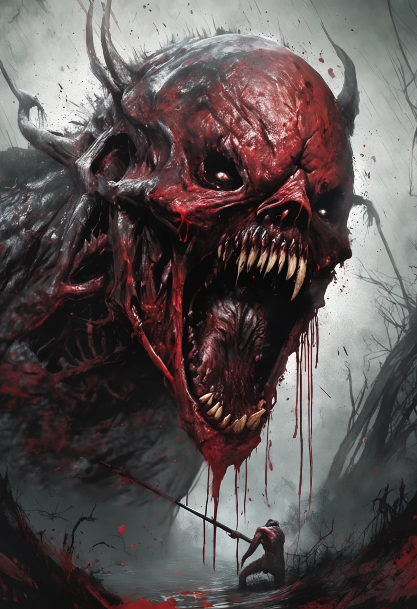 Painting of a demonic creature with a bloodied face and a bloodied head, Carnage, Sci - The Art of Horror Fiction, sci-fi horror artwork, inspired by Aleksi Briclot, The fangs of the carnage, Horror art in the fantasy genre, by Aleksi Briclot, horror concept art, venom, Fantasy and horror art, Detailed illustration of 4K horror, Demonic creature, dark fantasy horror art