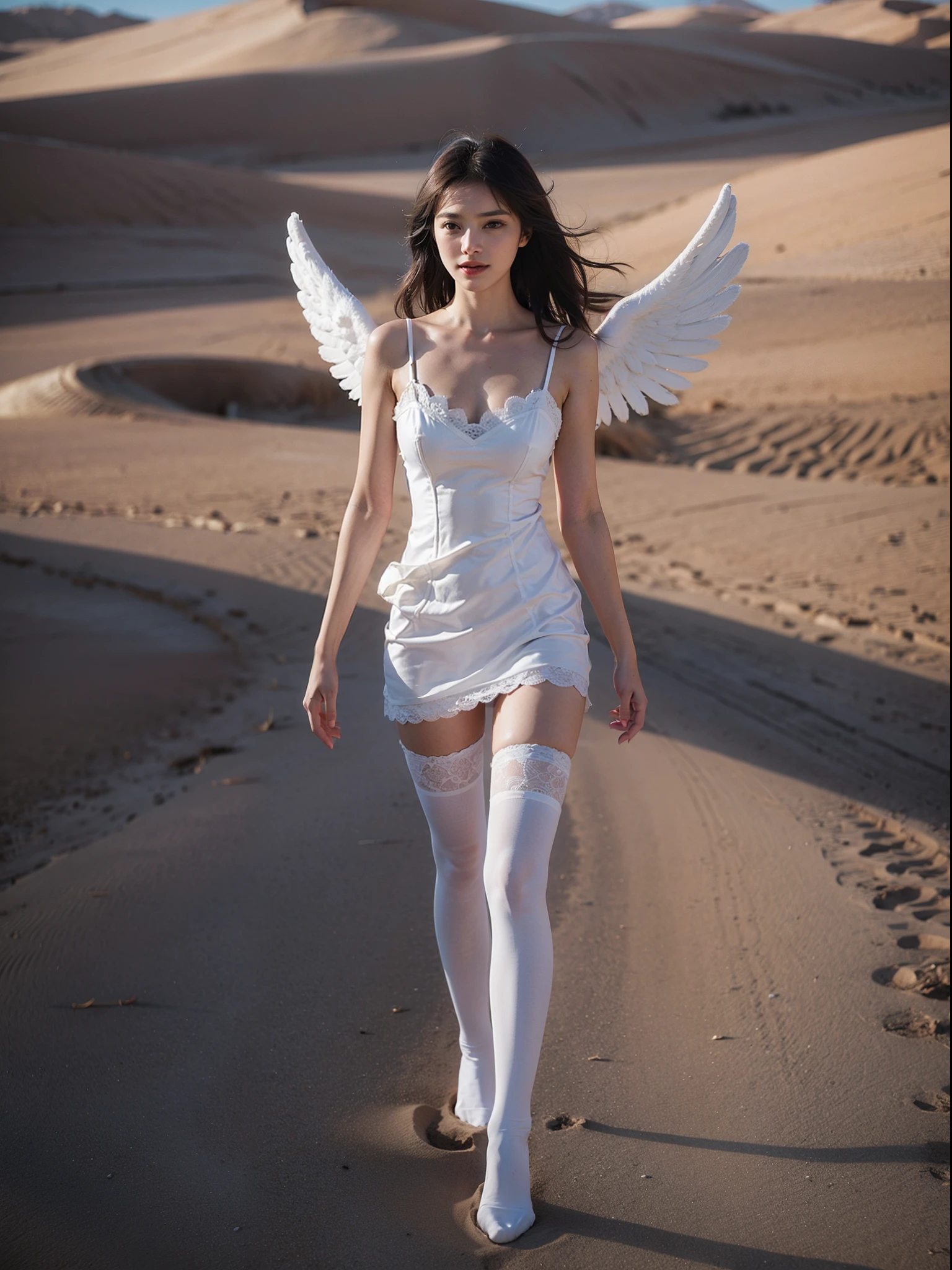 breast enhancement,reality,offcial art,8K quality,Super detail,fine detail skin,Movie Angle,cinematic textures,Movie lighting,Masterpiece,Best picture quality,deepshadow,Backlight,1 girl,Zhu lips,Messy hair,showing panties,pantyshot,underbust,1girll,Whole body,White_Stockings,Lace stock,Long hair,upper legs,Lace, Angels in white dresses walk the streets,Bustling streets,City high-rises,A pair of wings behind the angel,Full body angels, Naked girl, White stockings, White silk wings,, Wide-angle angel shot, white dresses,Beautiful angel in white dress,nudegirl , crisp breasts,Gas bangs),ssmile, best qualityer,tmasterpiece,(realisticlying:1.4)