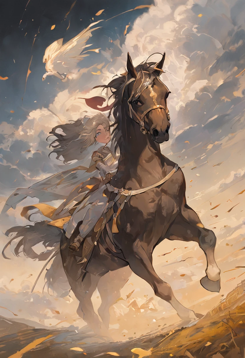 There are no characters，Only one horse galloped across the steppe，Hakuba，A horse with a pair of white wings，mito，Think about it"Beautiful cover in Baroque painting style，, . the are In the background, A windmill field stretches to the horizon under a gloomy sky. Don Quixote's face under his helmet is firm and visionary, Stop the adventure soon. Use dramatic shades, Theatrical lighting and delicate textures, Use eye-catching brushstrokes in oil. The scene is thorough and surreal at 8K, But with the classic look of Baroque painting. No errors or distortions." magnitude: book cover (7200x10800 px) Steps: 50 sampler: DPM SDE fast noise reduction intensity: 0.75 upconverter: RealESRGAN