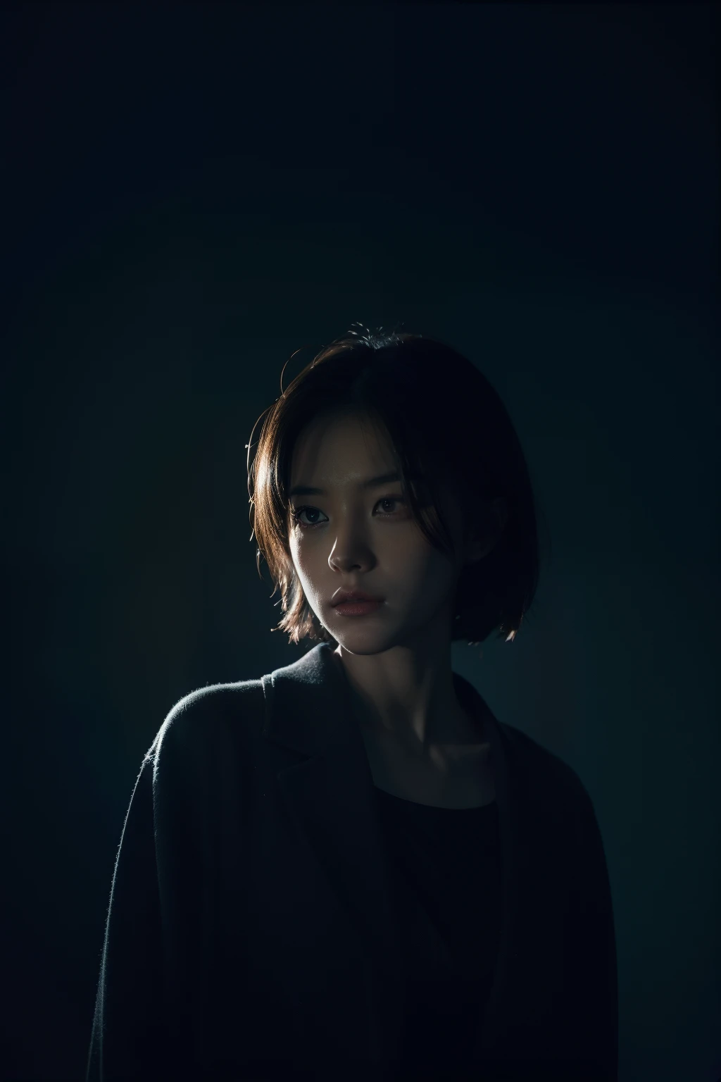 one-girl，deep dark background，Cinematic lighting，