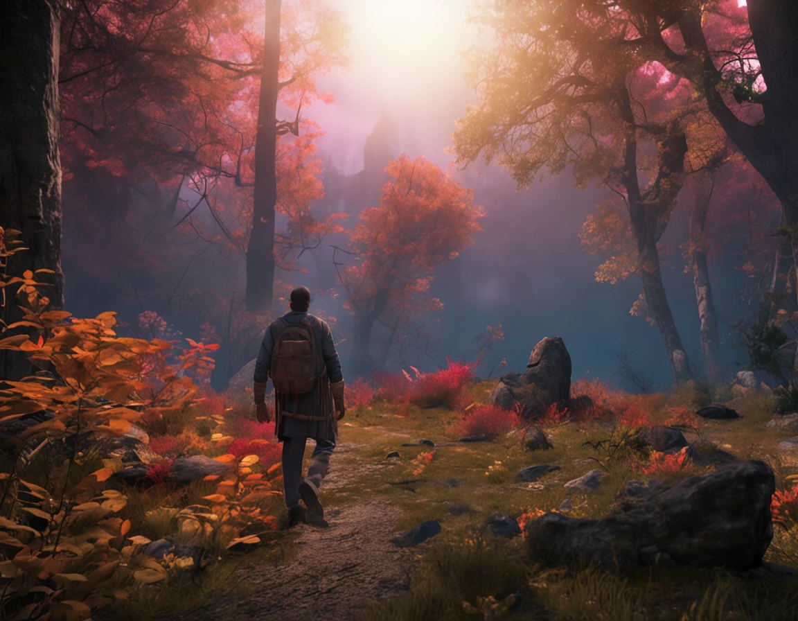 A mystical journey through an ancient forest, where a young character meets a wise old man and learns valuable life lessons. illuminator, Transformative & Magical, charming, ethereal. Life after death. mysterious, Spiritual and touching. create an atmosphere of mystery and spiritual depth. deep, Thought-provoking and philosophical, Valuable Life Lessons Learned