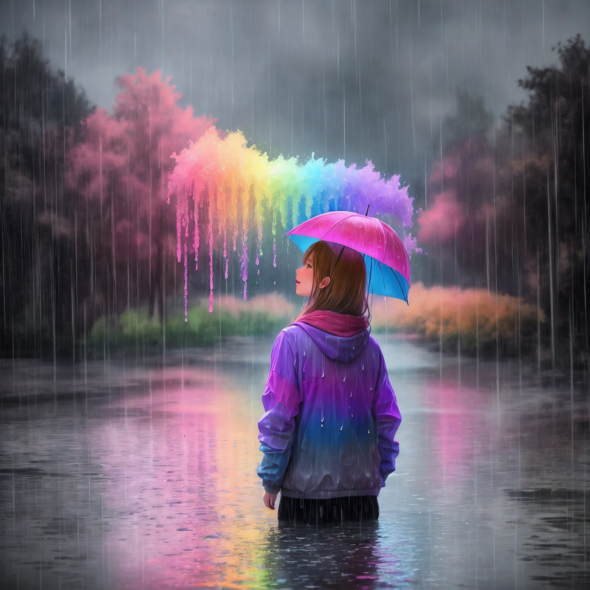The color of the rain was colorful