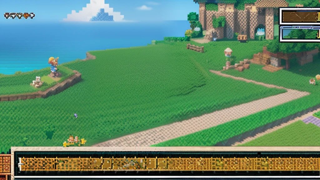 鸟山明风格,Flat pixel games《dragon quest》,Game scene design,(a paradise:1.4),16-bit pixels