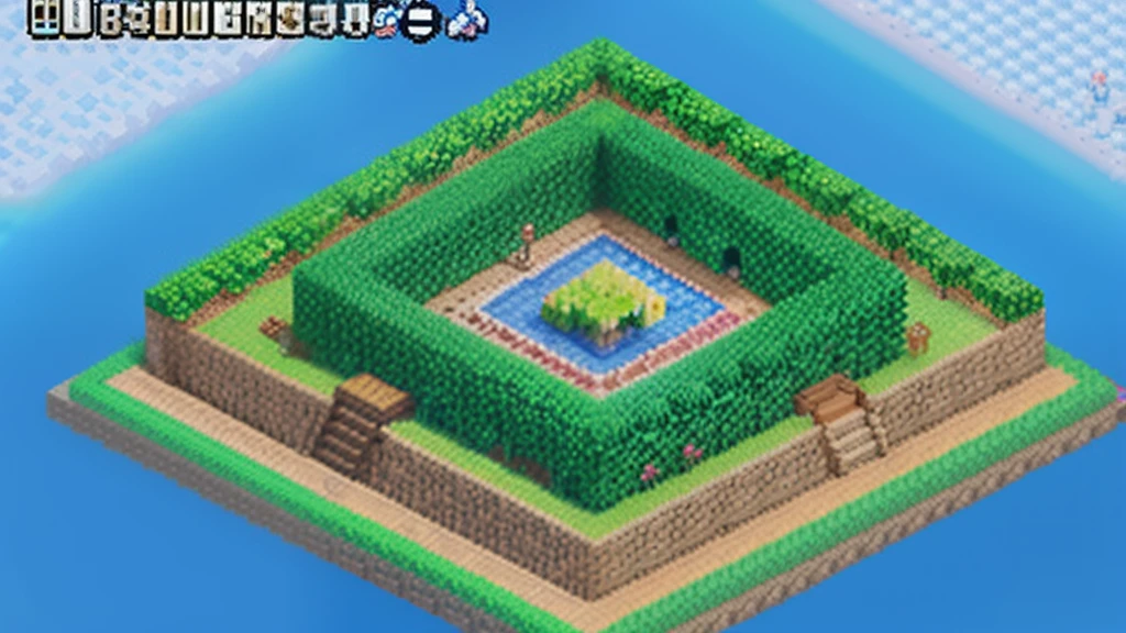 鸟山明风格,Flat pixel games《dragon quest》,Game scene design,(a paradise:1.4),16-bit pixels